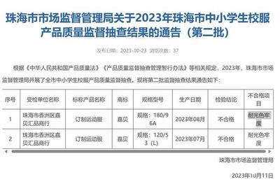 珠海校服又被检出不合格!企业曾被通报质量不合格且逾期不改